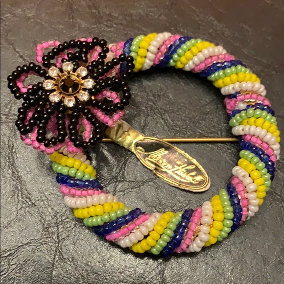 Miriam Haskell Jewelry - MIRIAM HASKELL MULTI-COLORED BEADED FLOWER BROOCH